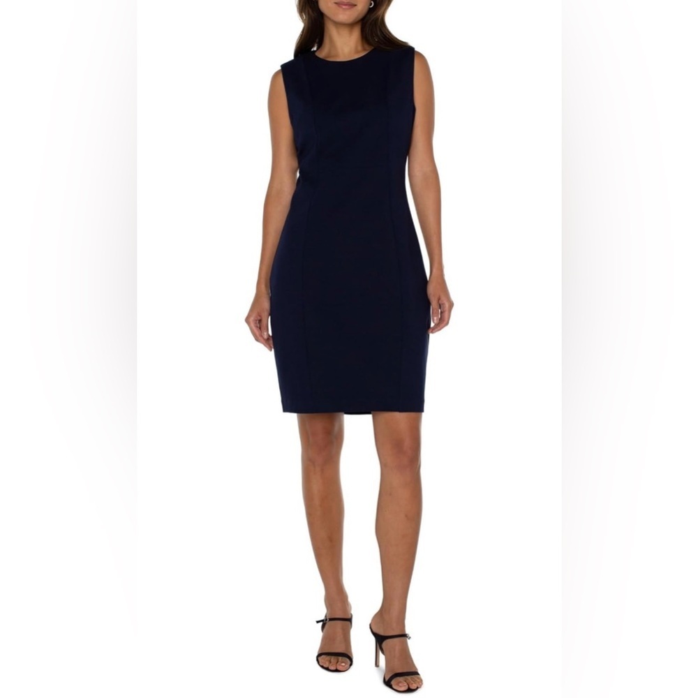 Liverpool Sleeveless Sheath Dress Super Stretch Ponte in Cadet Blue